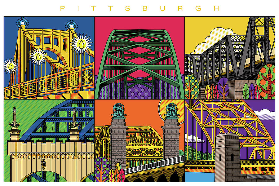 Pittsburgh Digital Art - Pittsburgh City of Bridges horizontal by Ron Magnes