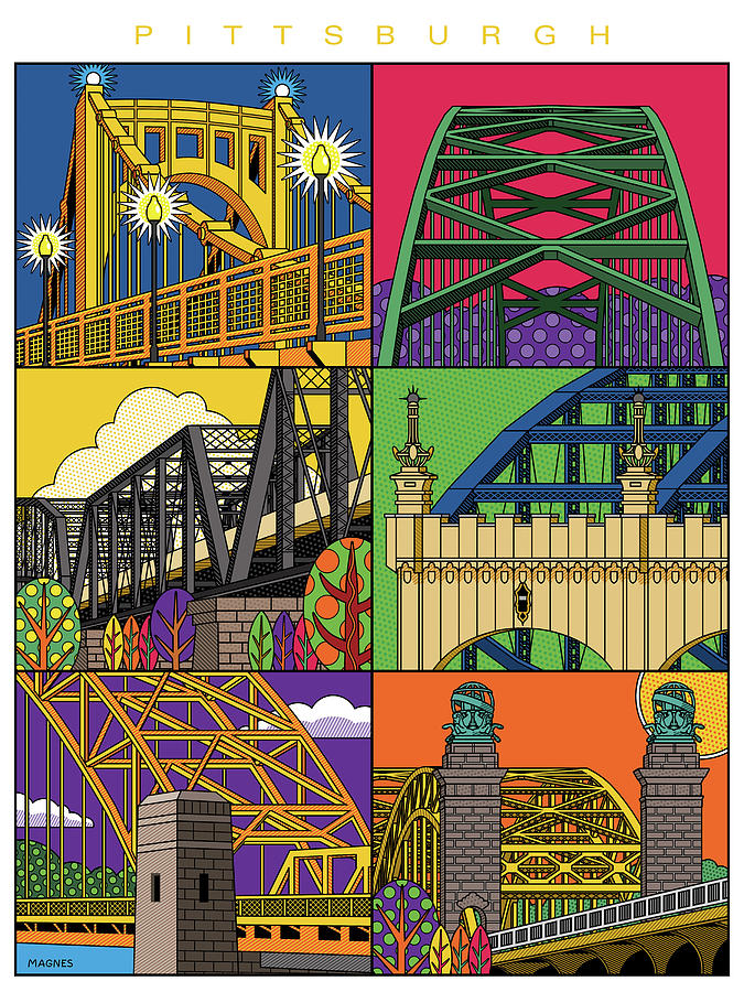 Pittsburgh Digital Art - Pittsburgh City of Bridges vertical by Ron Magnes