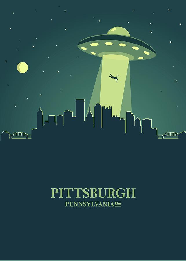 Pittsburgh City Skyline Ufo Night Digital Art