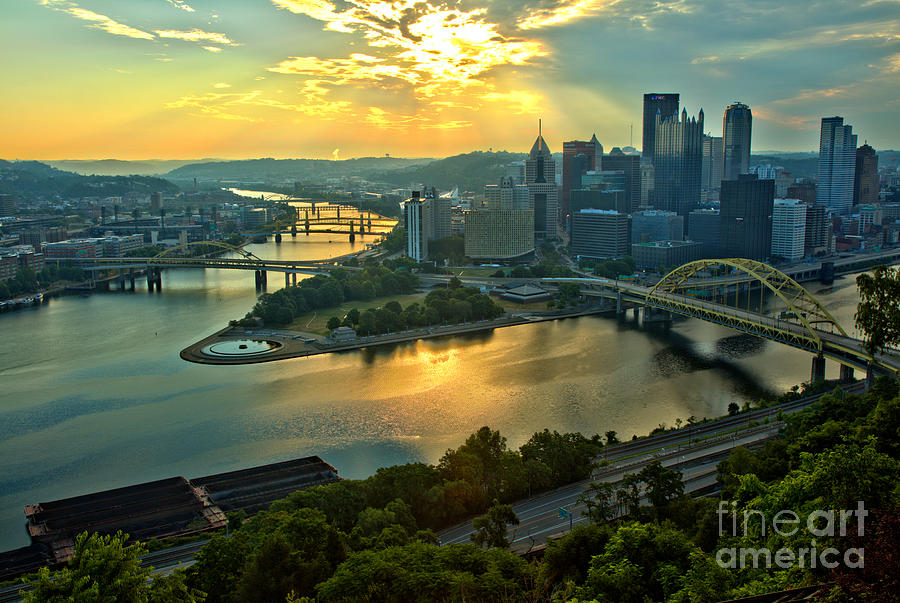 Pittsburgh Fiery July Skies Over The Point Photograph by Adam Jewell
