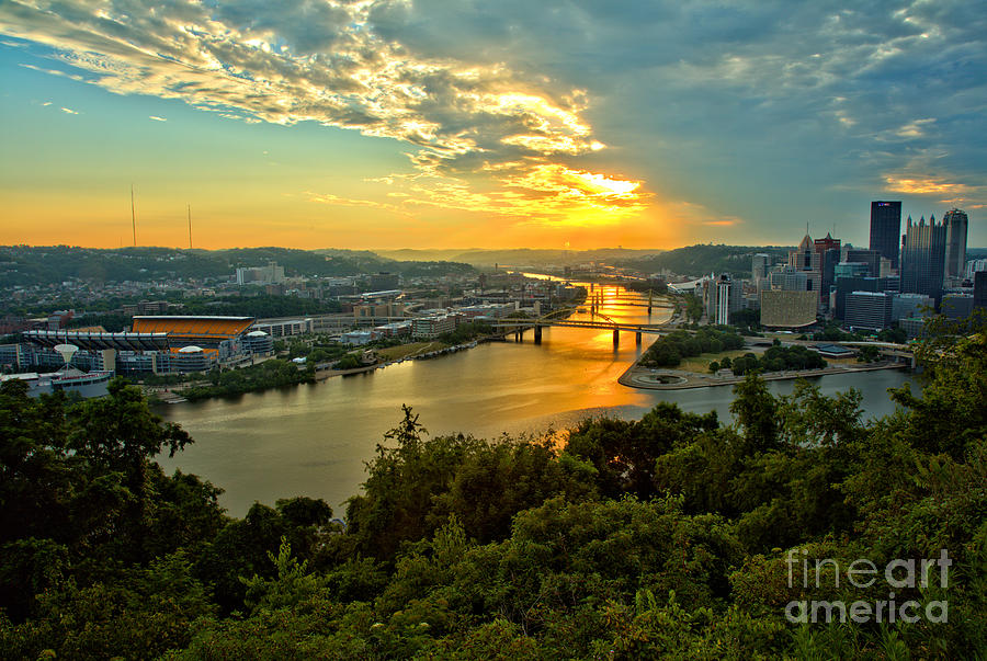 Pittsburgh Fiery Skies Over The Allegheny River Photograph by Adam Jewell