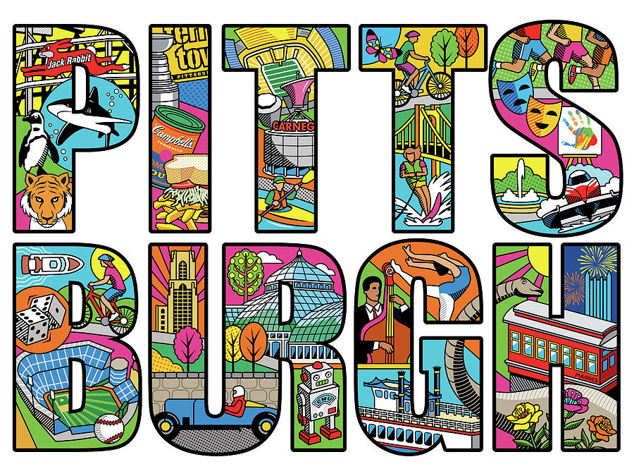 Pittsburgh Digital Art - Pittsburgh Icons in Type by Ron Magnes