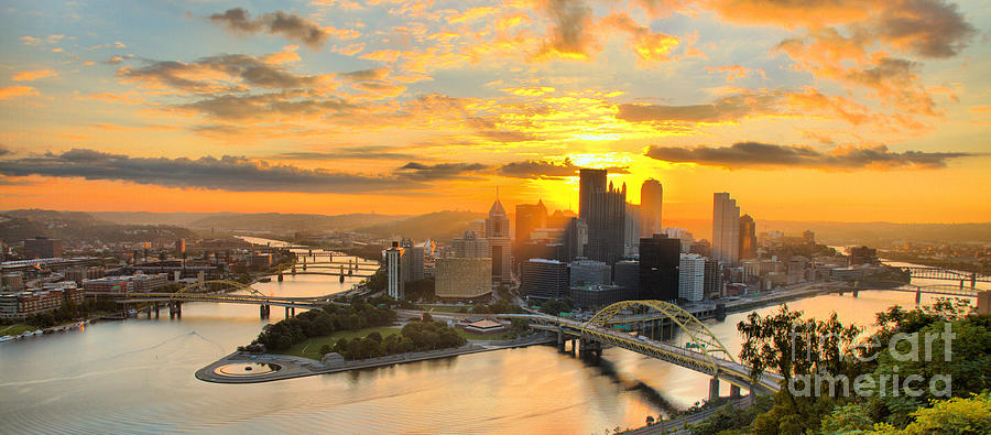 Pittsburgh Mt Washington Sunrise August 2022 Panorama Photograph by Adam Jewell
