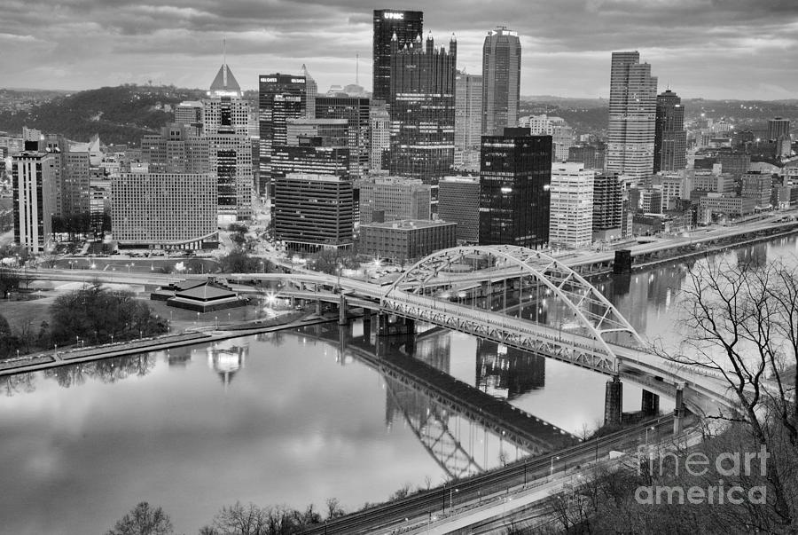 Pittsburgh New Years Eve Sunrise 2021 Black And White Photograph by Adam Jewell