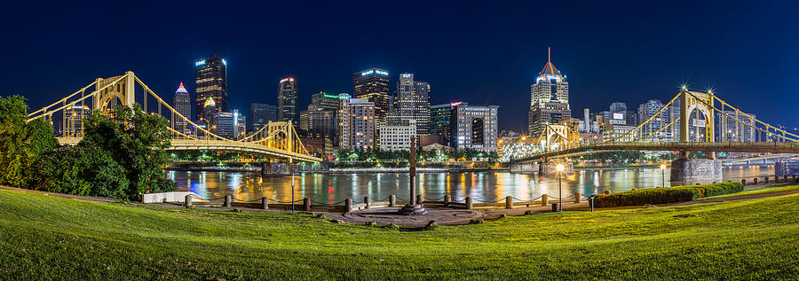 Pittsburgh night panorama from North Shore Photograph by Michael Lee