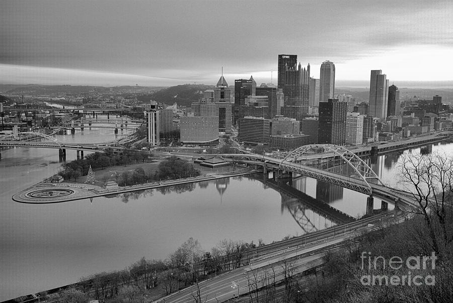 Pittsburgh PA Winter Sunrise Black And White Photograph by Adam Jewell