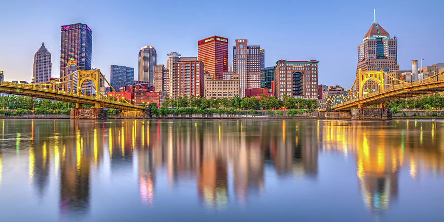 Pittsburgh Panoramic Skyline Reflections Photograph by Gregory Ballos