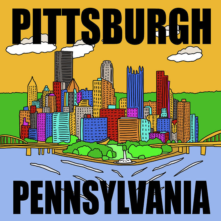 Pittsburgh Pennsylvania City Skyline Pop Art Print Painting by Aaron Geraud