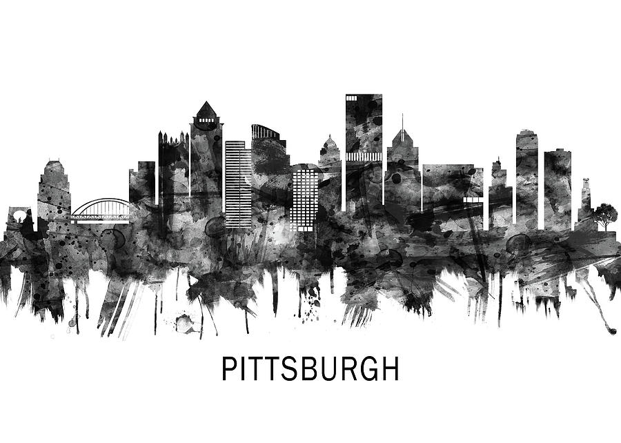 Pittsburgh Pennsylvania Skyline Bw Mixed Media