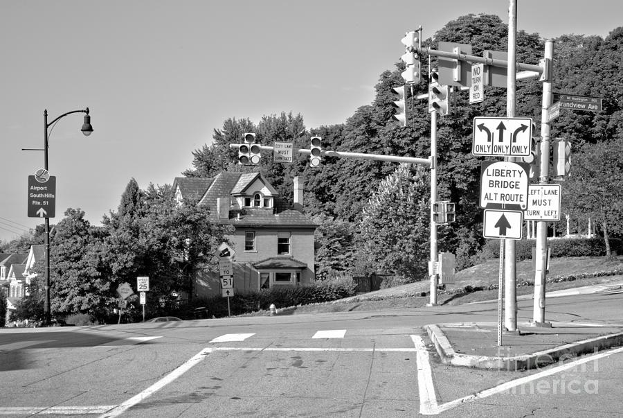 Pittsburgh PJ McArdle And Grandview Avenue Intersection Black And White Photograph by Adam Jewell