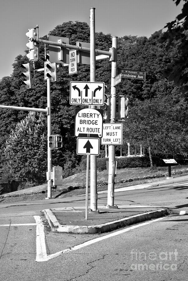 Pittsburgh PJ McArdle And Grandview Avenue Intersection Portrait Black And White Photograph by Adam Jewell