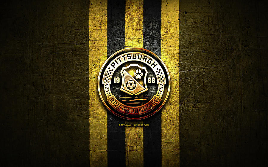 Pittsburgh Riverhounds FC golden logo USL yellow metal background ...