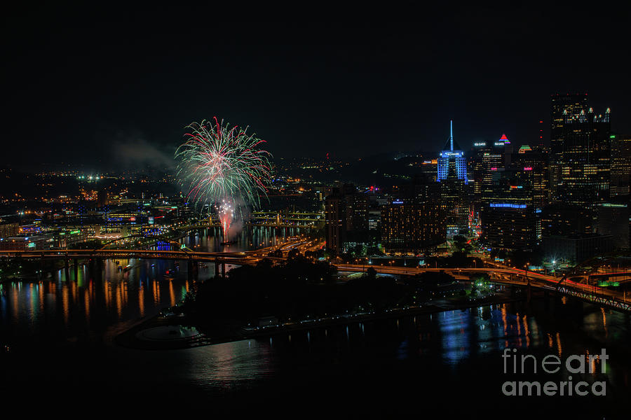 Pittsburgh Skyline and Zambelli Fireworks Photograph by Nick Garuccio