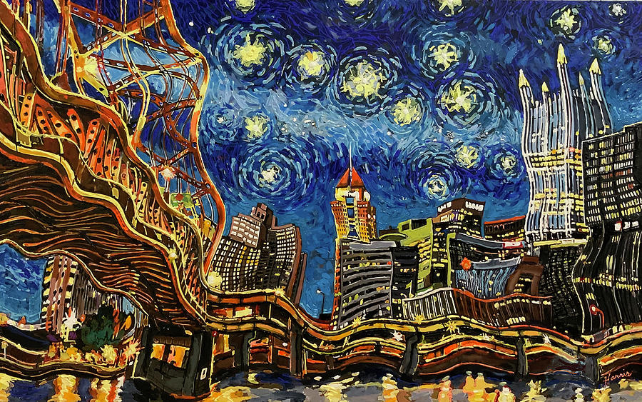 Pittsburgh Starry Night 2 Painting by Frank Harris