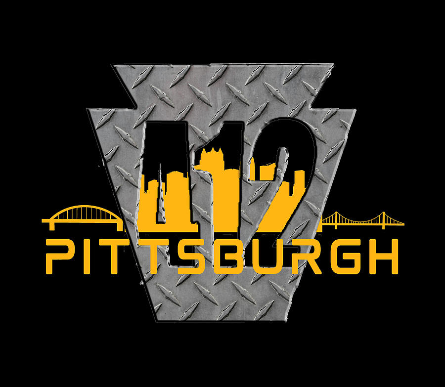 412 Pittsburgh Yellow text Design City Skyline Pittsburgh Long Sleeve Black  T-Shirt