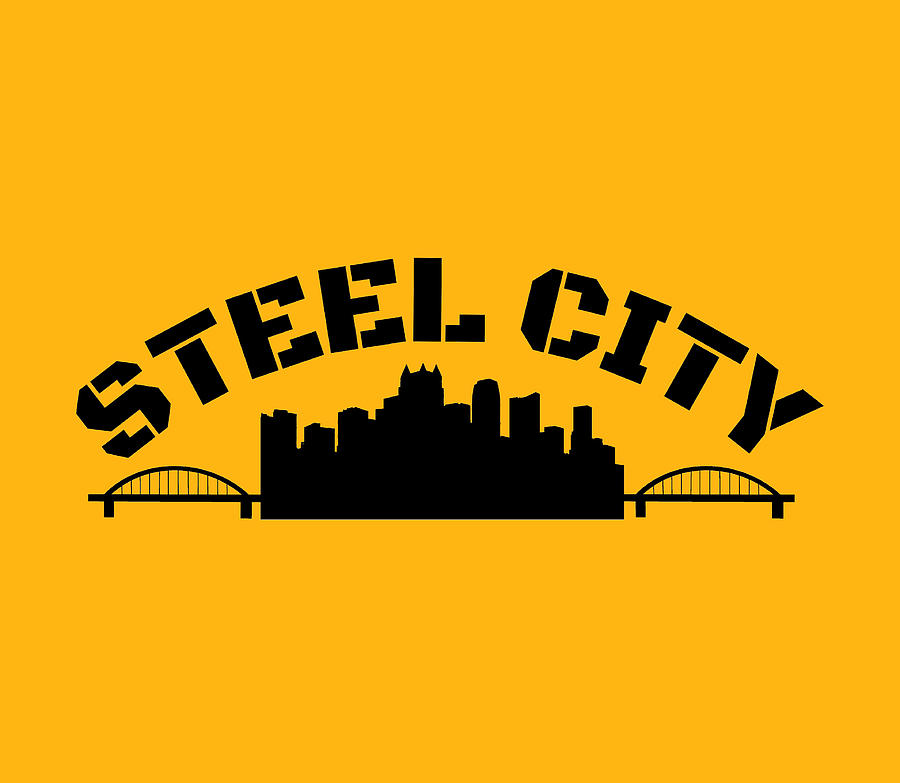 Pittsburgh Steel City Skyline Bridges 412 Black And Gold Digital Art by Aaron Geraud