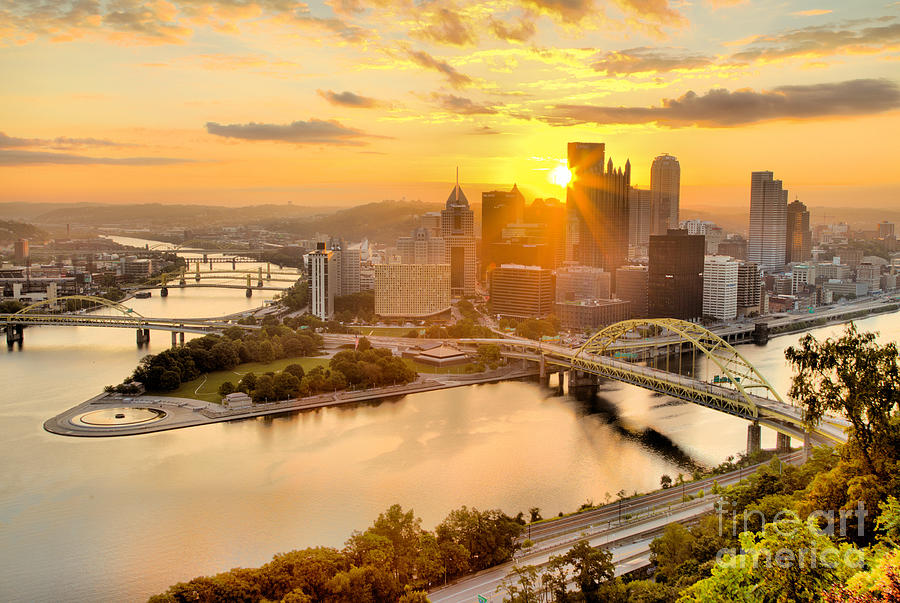 Pittsburgh Summer Sunburst Sunrise Photograph by Adam Jewell