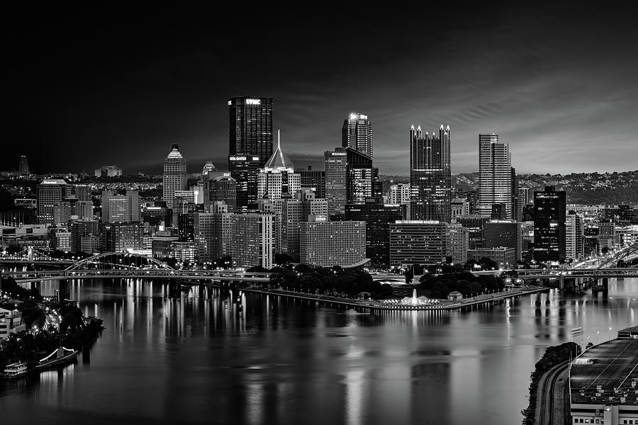 Pittsburgh Twilight Black and White Photograph by Rick Berk - Pixels