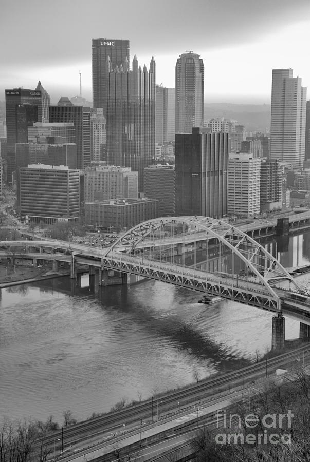 PIttsburgh Winter 2021 Sunrise Portrait Black And White Photograph by Adam Jewell