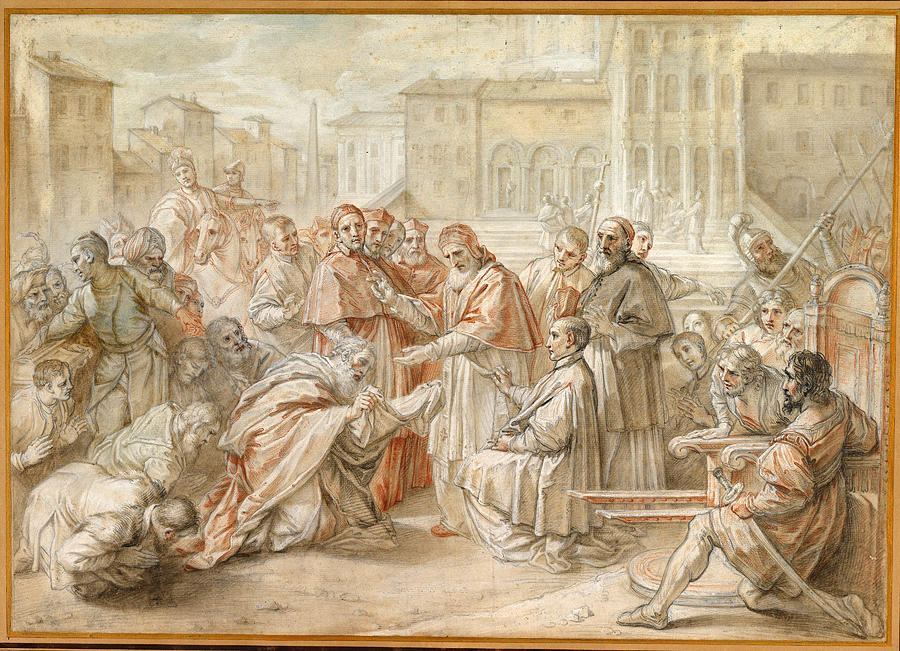 Pius V and the Ambassador of the King of Poland Drawing by Benedetto Luti