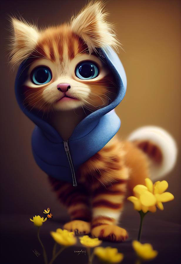 Pixar Style Character Tiny Cute Anthropomorphic Kitten Maincoon Breed ...