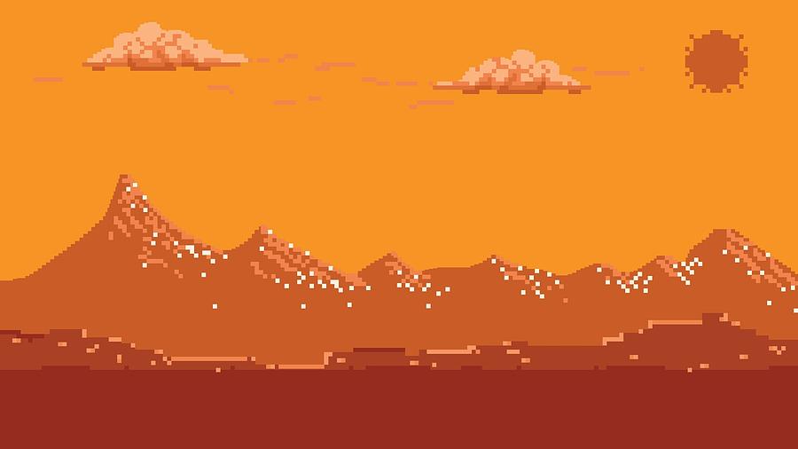 Pixel art seamless background with mountains. Drawing by Mesut Ugurlu