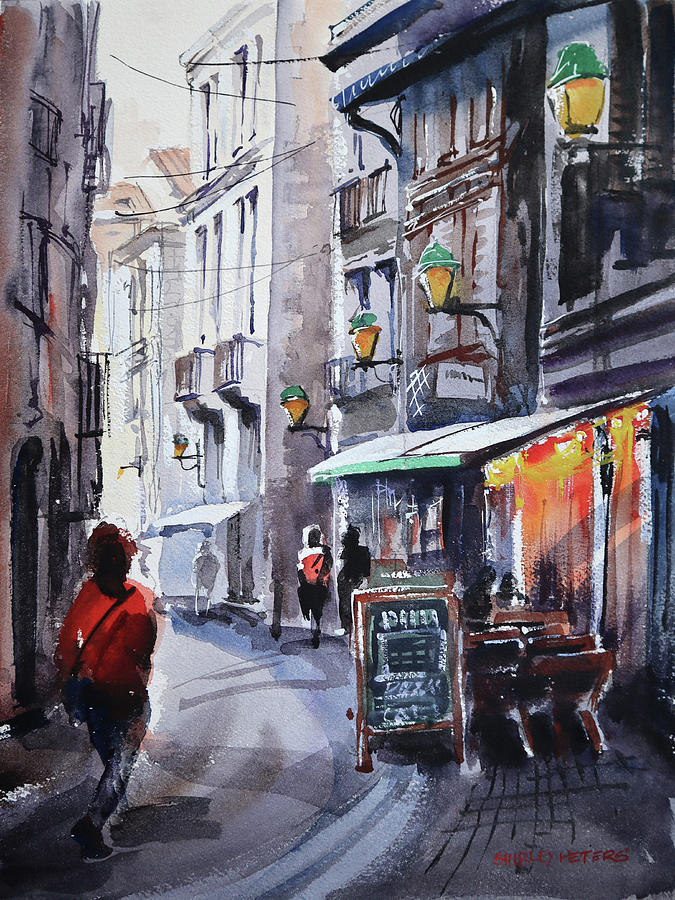 Pizza Cafe in France Painting by Shirley Peters