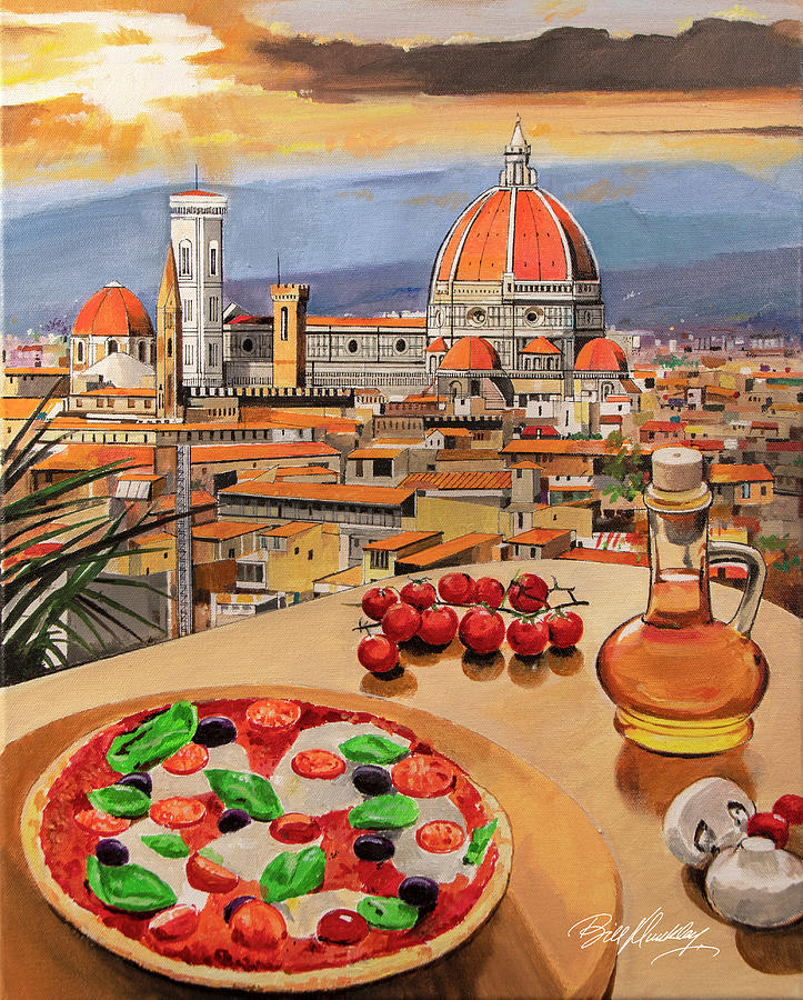 Pizza in Florence Italy Painting by Bill Dunkley