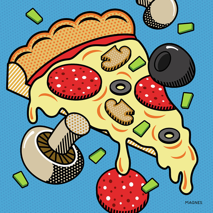 Pizza on Blue Digital Art by Ron Magnes