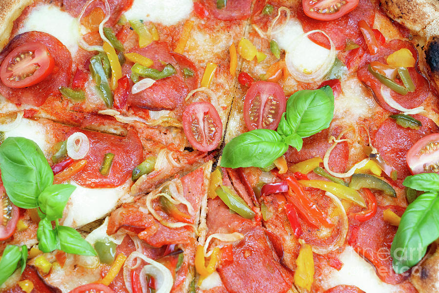 Pizza with salami and tomatoes Photograph by Anastasy Yarmolovich
