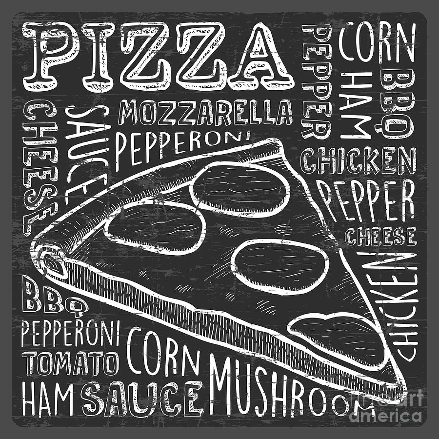 Pizza Word Art, Food Typography Doodle Digital Art by Amusing DesignCo