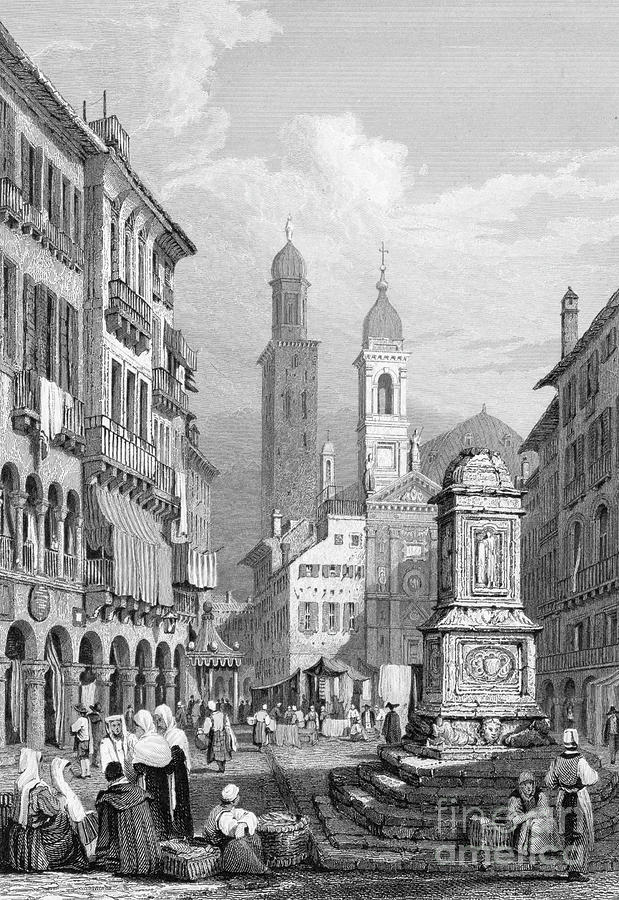 Place of St. Antonio, Padua, Italy Drawing by Samuel Prout