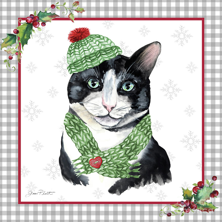 Plaid Christmas Cat A Painting by Jean Plout