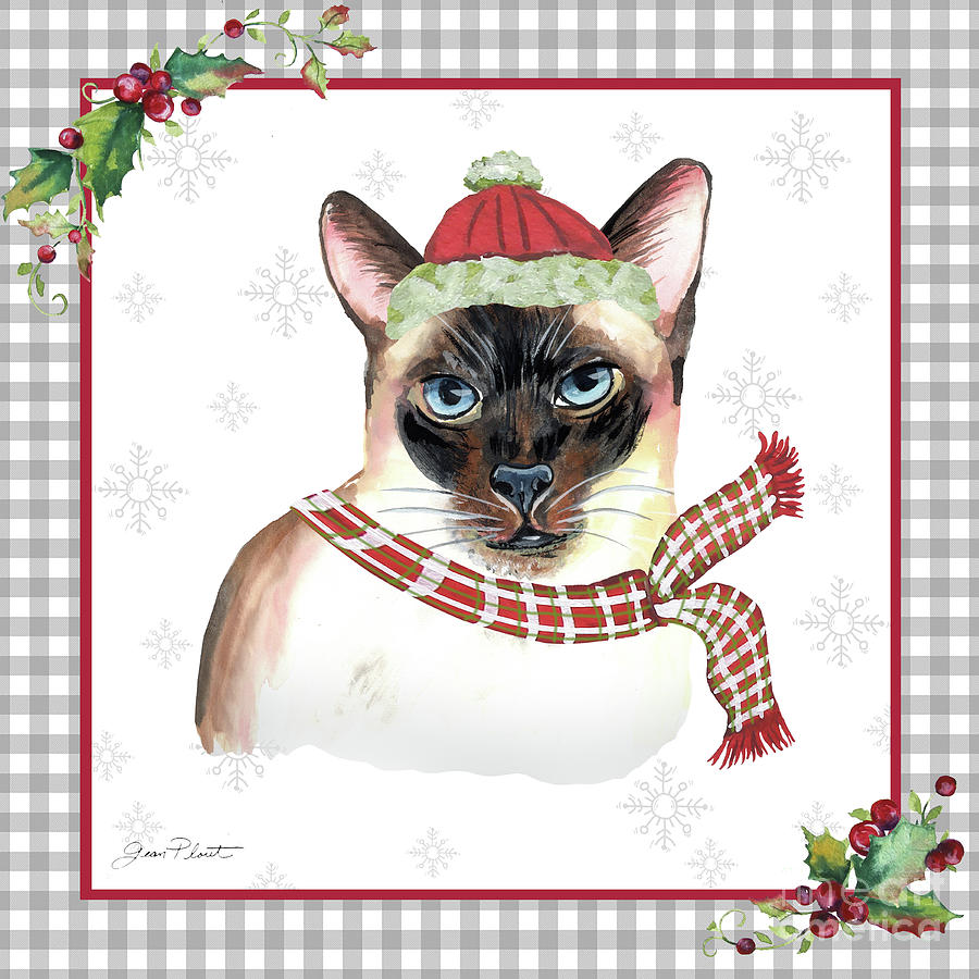 Plaid Christmas Cat B Painting by Jean Plout