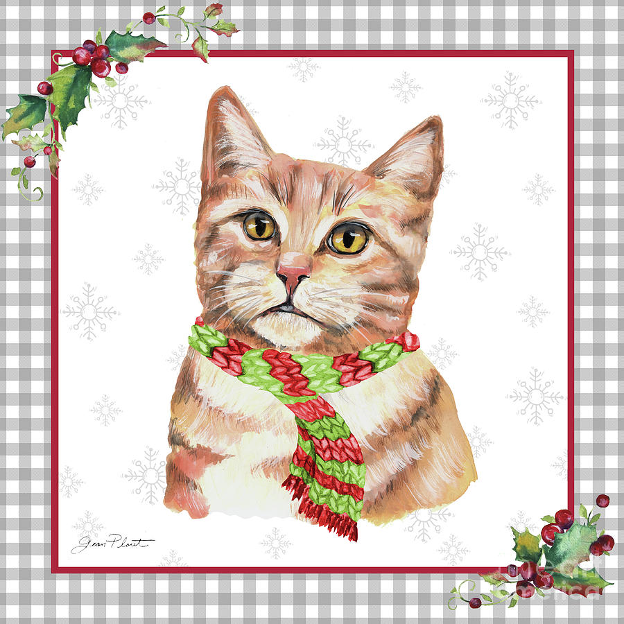 Plaid Christmas Cat D Painting by Jean Plout