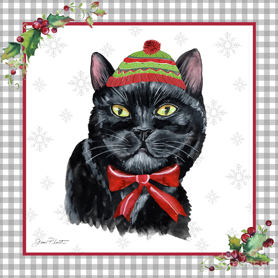 Plaid Christmas Cat E Painting by Jean Plout
