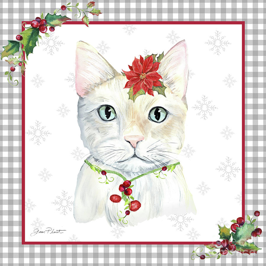 Plaid Christmas Cat G Painting by Jean Plout