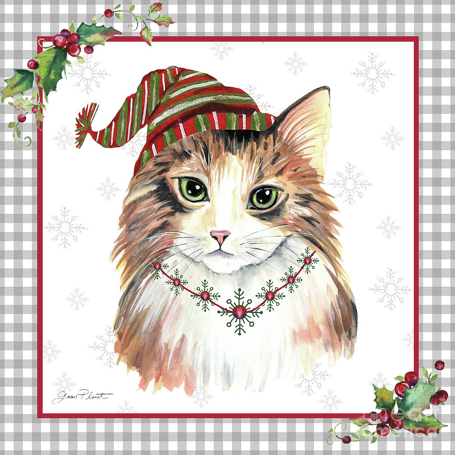 Plaid Christmas Cat H Painting by Jean Plout