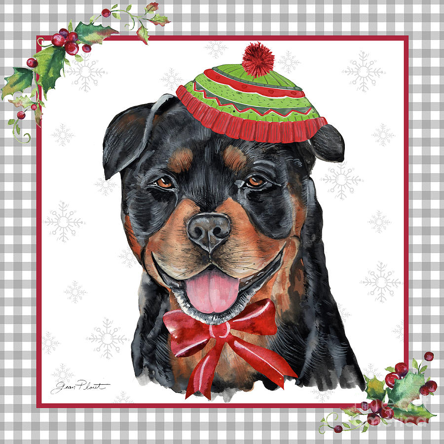 Plaid Christmas with Dog E Painting by Jean Plout