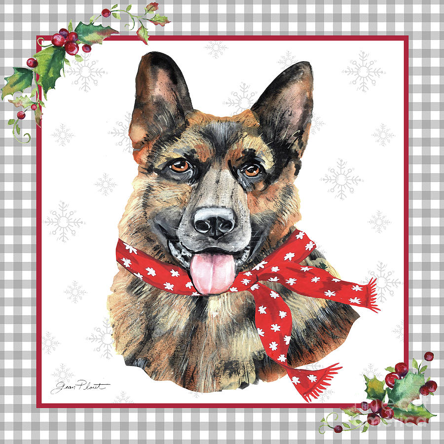 Plaid Christmas with Dog F Painting by Jean Plout