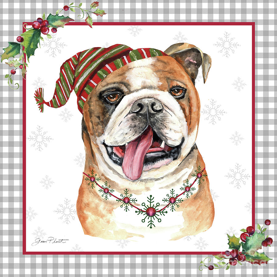 Plaid Christmas with Dog H Painting by Jean Plout