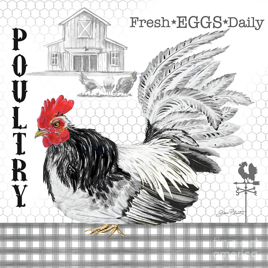 Plaid Country Rooster E Mixed Media by Jean Plout
