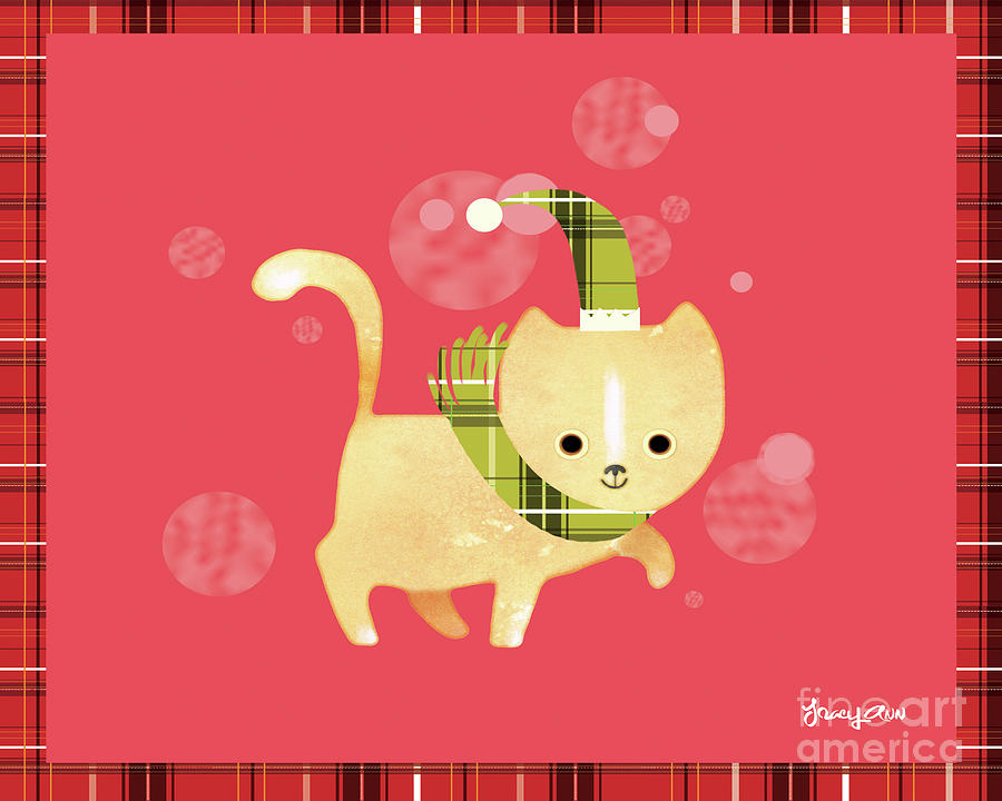 Holiday Christmas Cat Painting by Tracy Herrmann