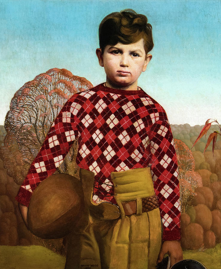 Football Painting - Plaid Sweater by Grant Wood