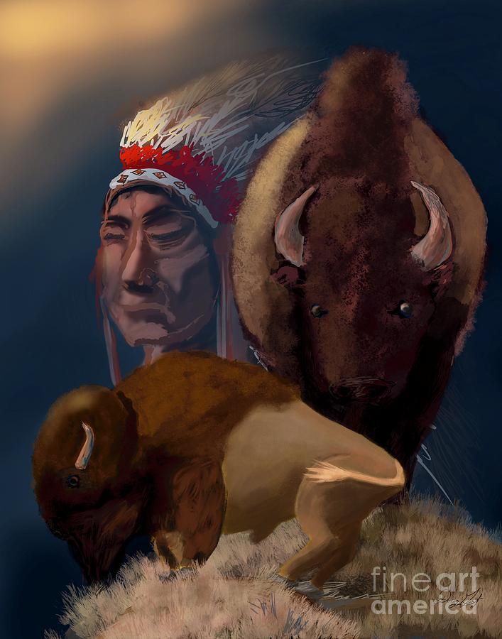 Plains Bison and Chief Digital Art by Doug Gist