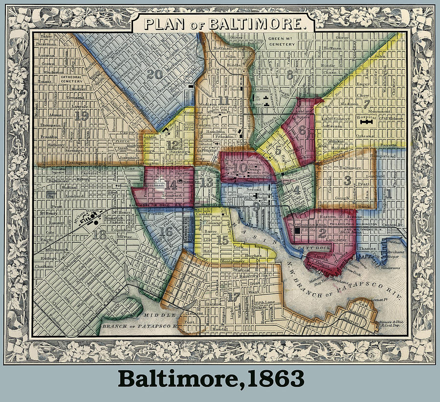 Plan of Baltimore Antique Map 1863 Photograph by Phil Cardamone