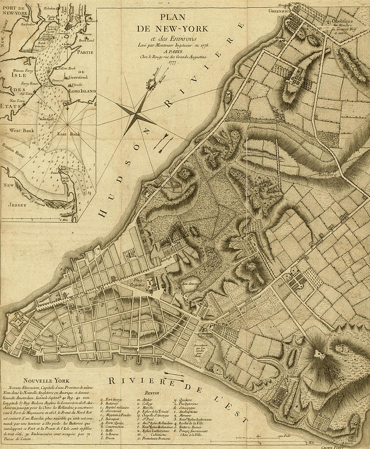 Map Drawing - Plan of New York and Environs 1777 by Vintage Military Maps
