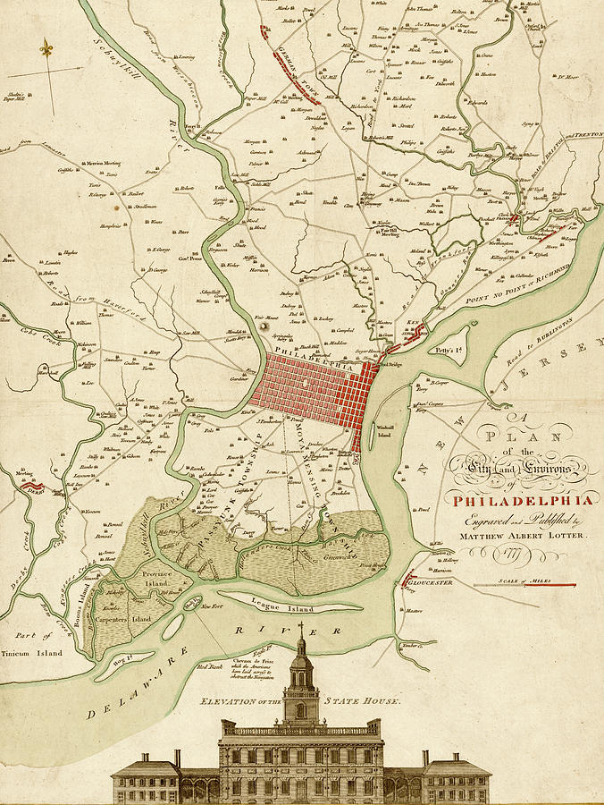 Map Drawing - Plan of Philadelphia and its environs 1777 by Vintage Military Maps