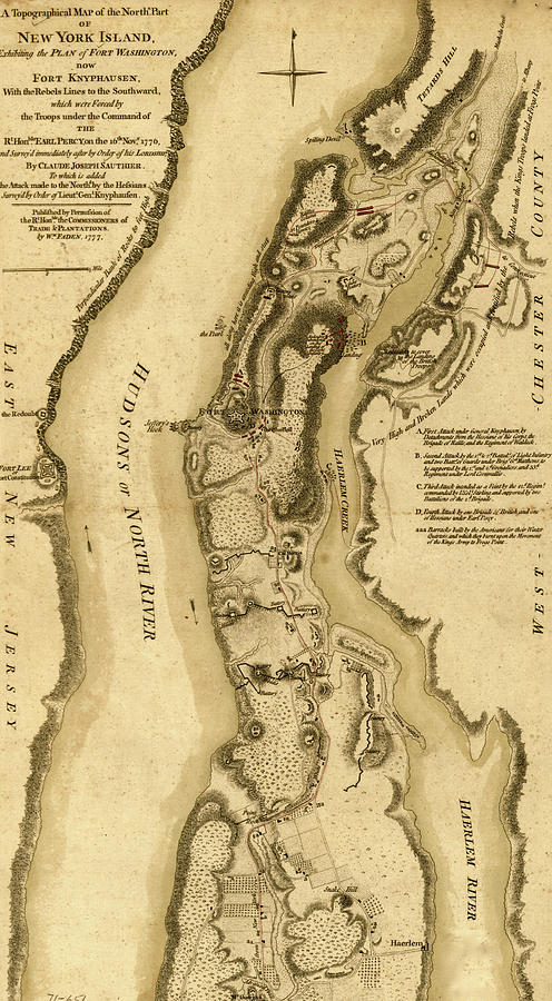 Map Drawing - Plan of the attack of Fort Washington 1776 by Vintage Military Maps