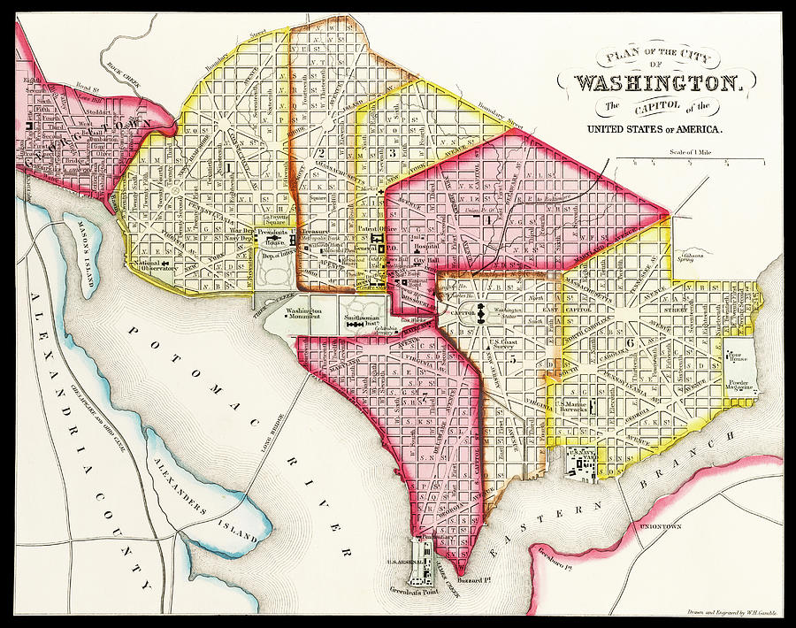 Plan of the City of Washington, 1863 Photograph by Phil Cardamone